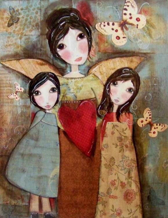 Guardian Angel with two Children 5x7 ART CARD 