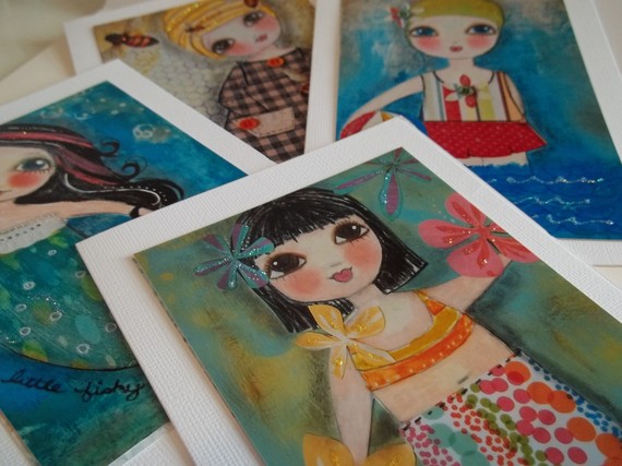 Summer THEME set of 4 ART CARDS Blank cards