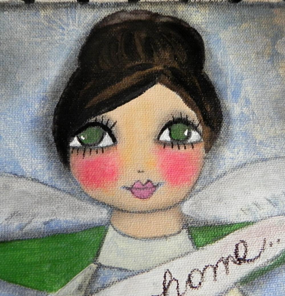 Bless this Home 12x12 angel in flowers mixed media Original
