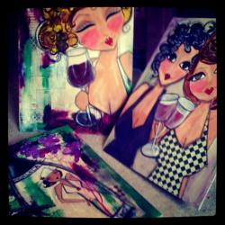 Cabernet Girls LARGE set of three WINE themed ORIGINAL paintings
